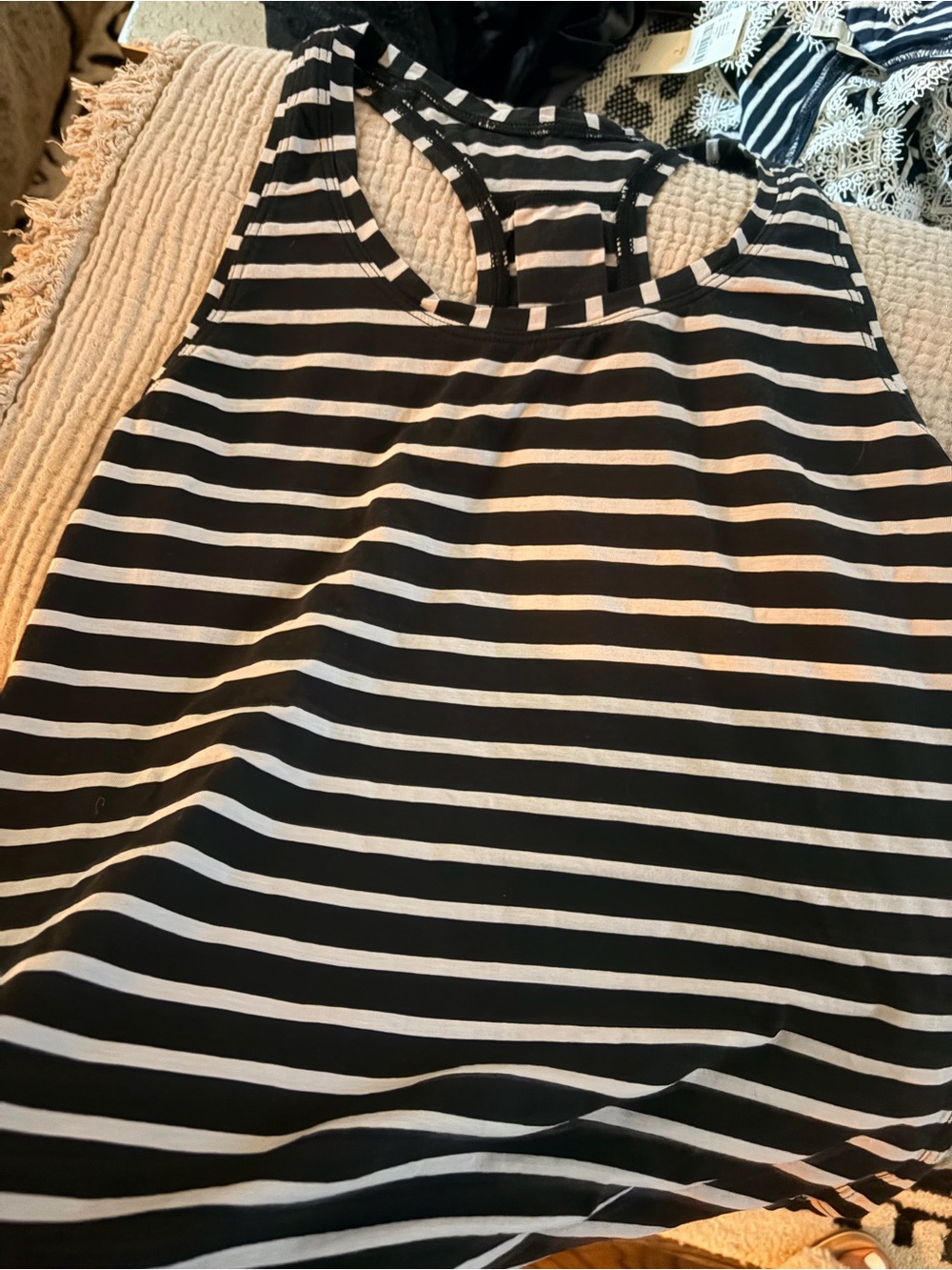 Lululemon navy and white striped tank size S